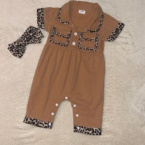 Baby Girl Safari Onesie w/ Ribbon